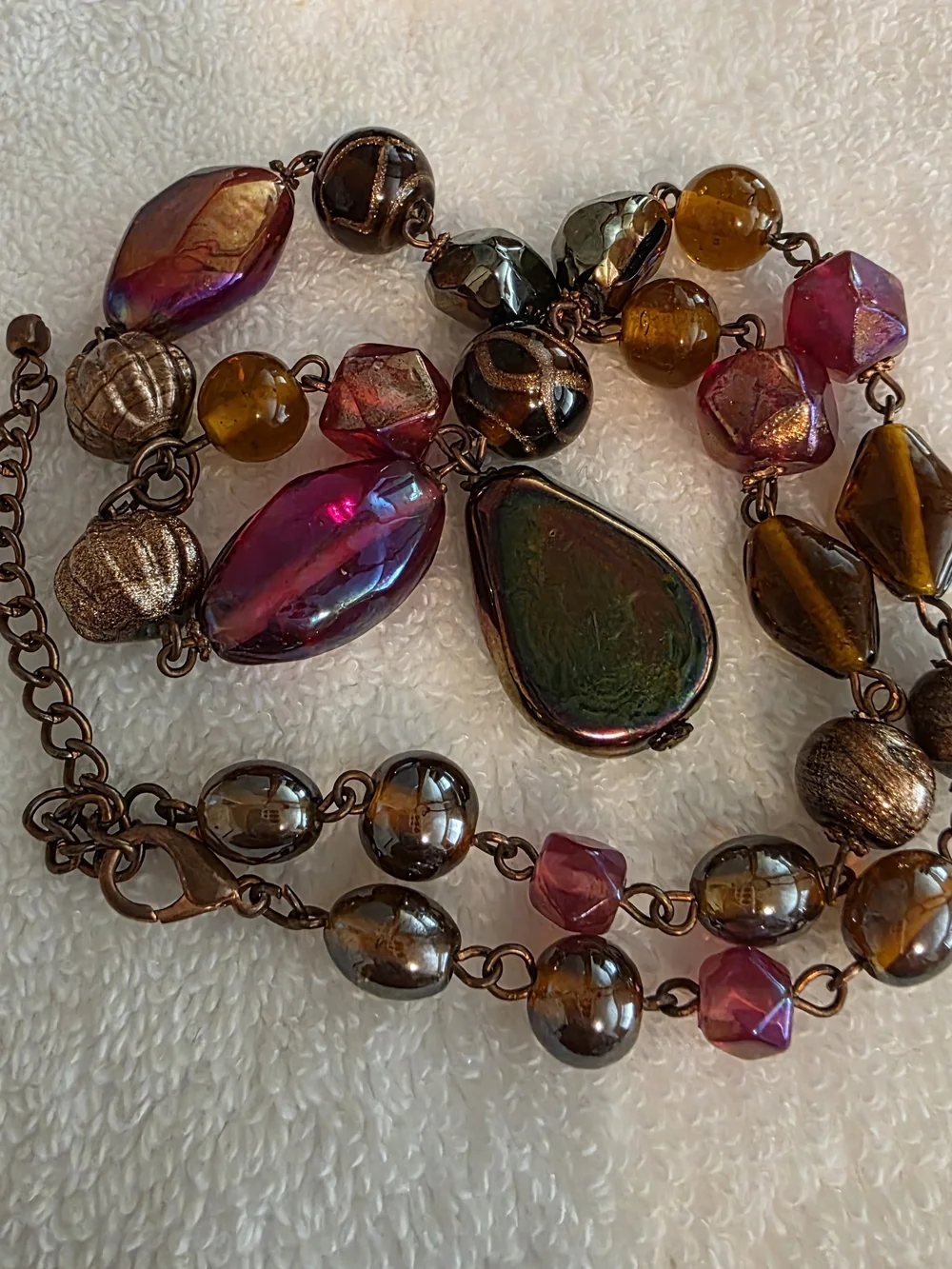 Boho Artisan Glass & Iridescent Tear Drop Y-Necklace